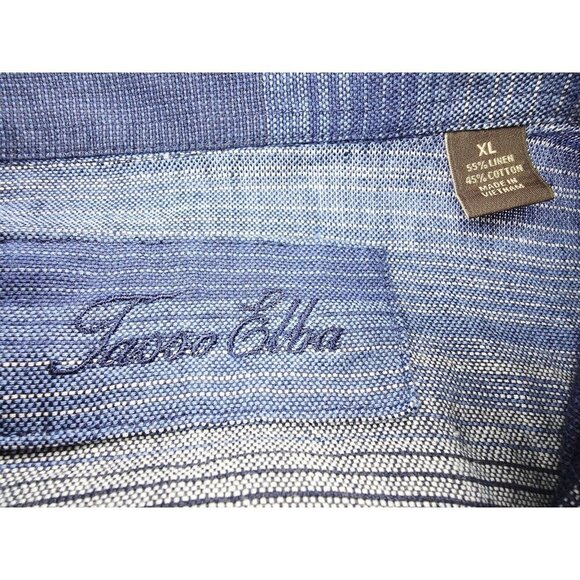 Tasso Elba Mens Size XL Blue Gray Stripe Short Sleeve Linen Blend Shirt NWT - Picture 5 of 10